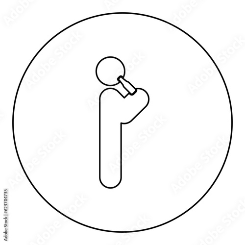 Man human drinking water alcohol beer from bottle standing position icon in circle round black color vector illustration image outline contour line thin style
