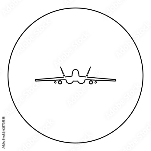 Jet fighter fight airplane modern combat aviation warplane military aircraft airforce icon in circle round black color vector illustration image outline contour line thin style