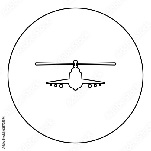 Combat helicopter attack military concept view front icon in circle round black color vector illustration image outline contour line thin style