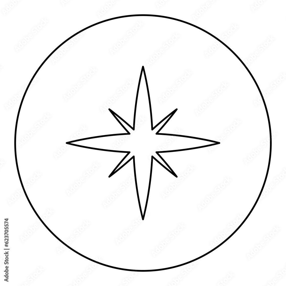 Star spark icon in circle round black color vector illustration image outline contour line thin style Star spark icon in circle round black color vector illustration image outline contour line thin style