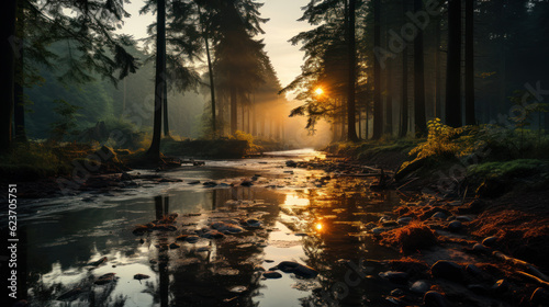Sunlit Serenity: Captivating Landscapes of Magical Forests. Generative AI © Sascha