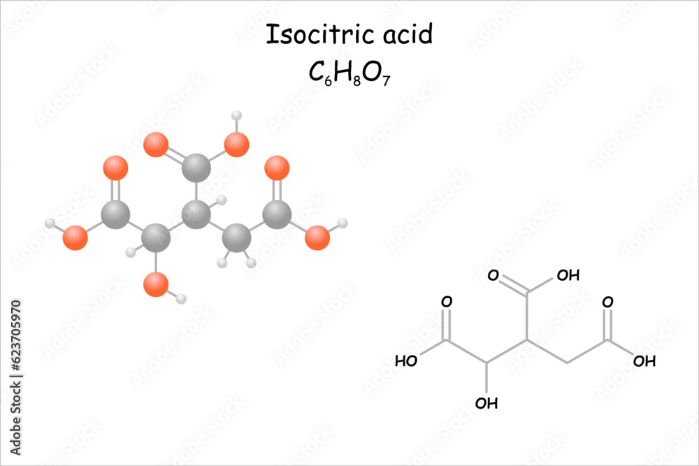 Stylized 2d molecule model/structural formula of isocitric acid. Stock