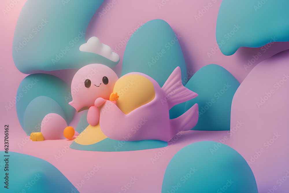 a cute round fish. Generative AI a cute round fish. Generative AI