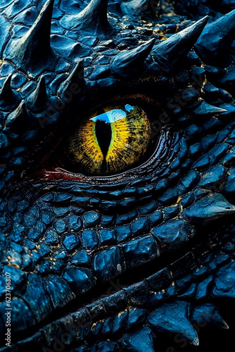 Black dragon eye, closeup, macro. Generative AI