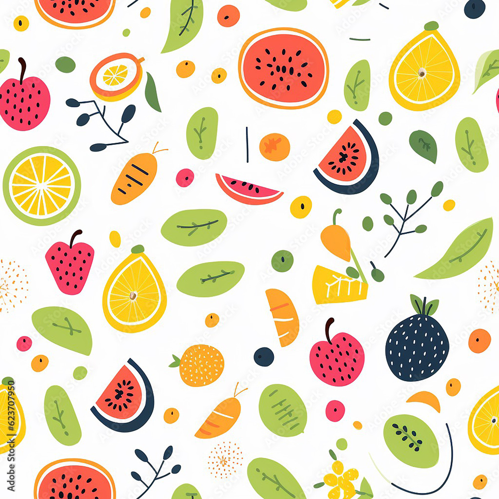 Seamless Pattern of Fruits: Vibrant Colors and Bold Shapes for Versatile Projects Seamless Pattern of Fruits: Vibrant Colors and Bold Shapes for Versatile Projects