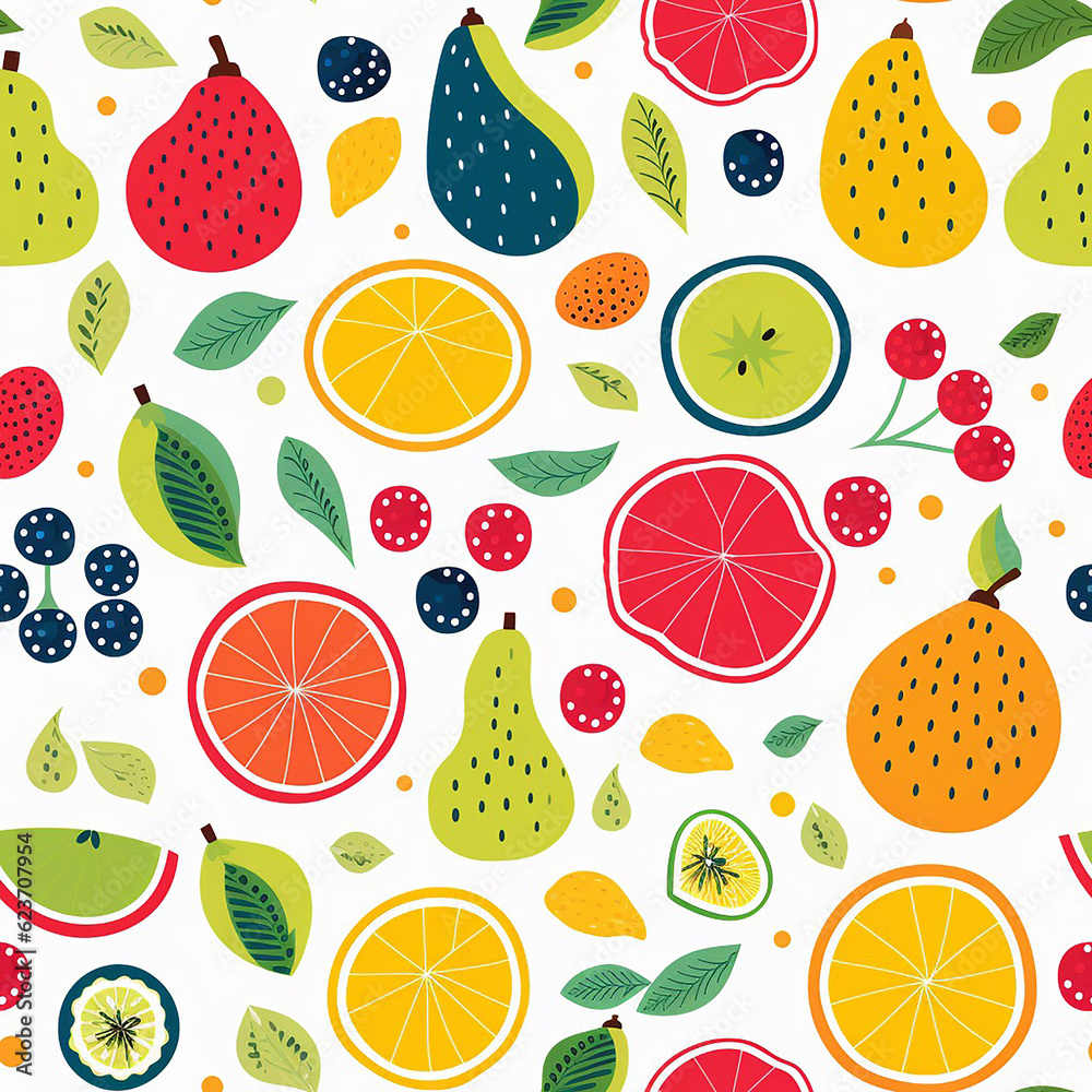 Seamless Pattern of Fruits: Vibrant Colors and Bold Shapes for Versatile Projects Seamless Pattern of Fruits: Vibrant Colors and Bold Shapes for Versatile Projects