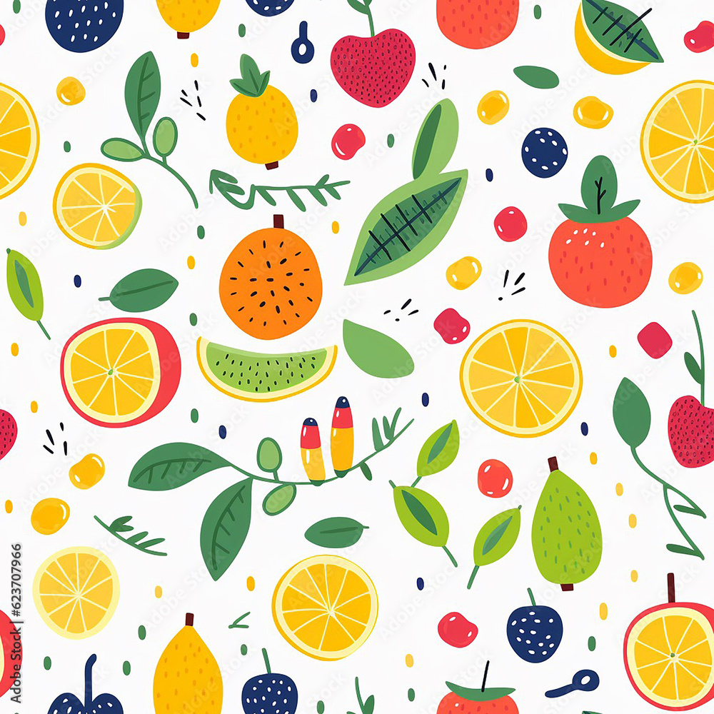 Seamless Pattern of Fruits: Vibrant Colors and Bold Shapes for Versatile Projects Seamless Pattern of Fruits: Vibrant Colors and Bold Shapes for Versatile Projects
