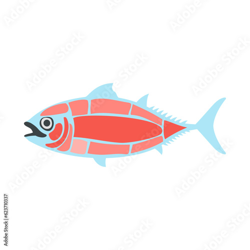 部位別のマグロ肉。フラットなベクターイラスト。 Parts of the Tuna meat. Flat designed vector illustration.