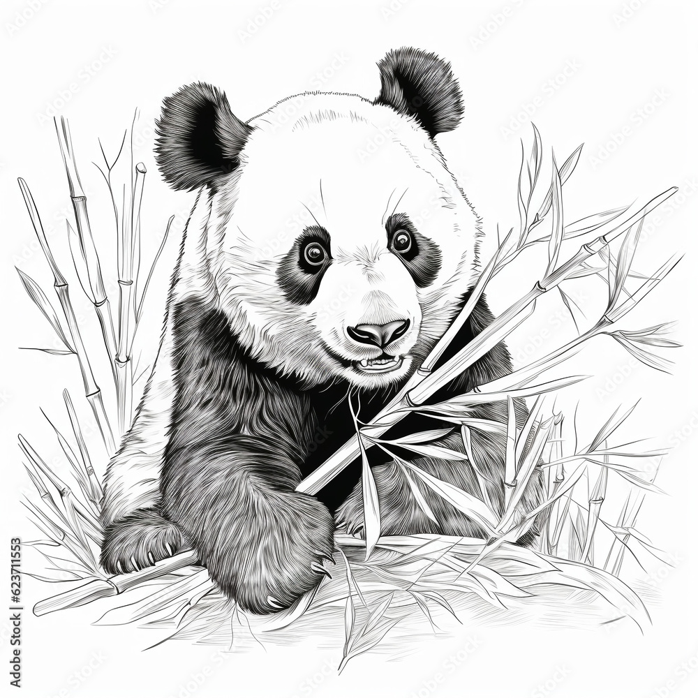 graphic drawing of panda in bamboo bushes