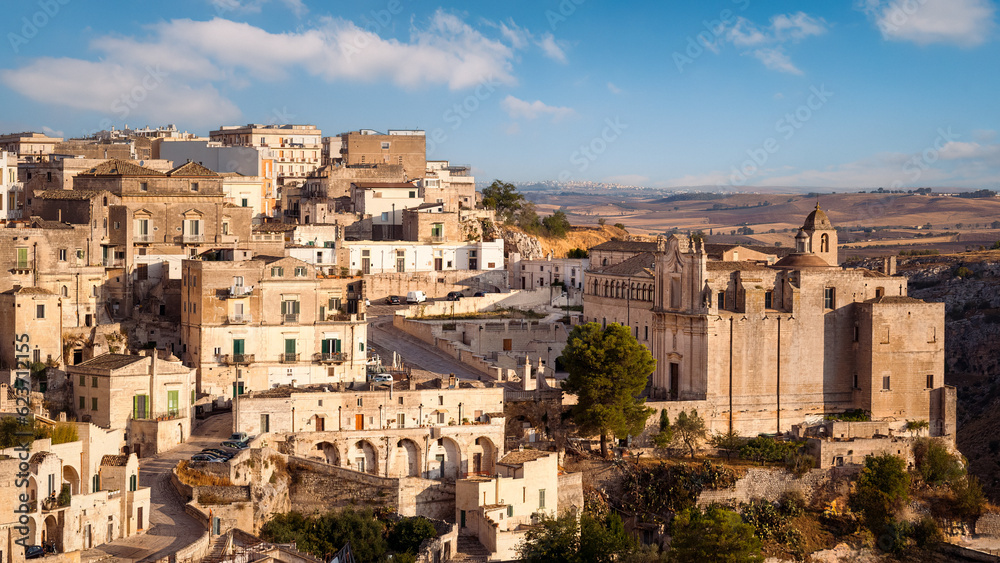 Panoramic view of Matera with the Church and Convent of Saint Augustine, Matera, Italy