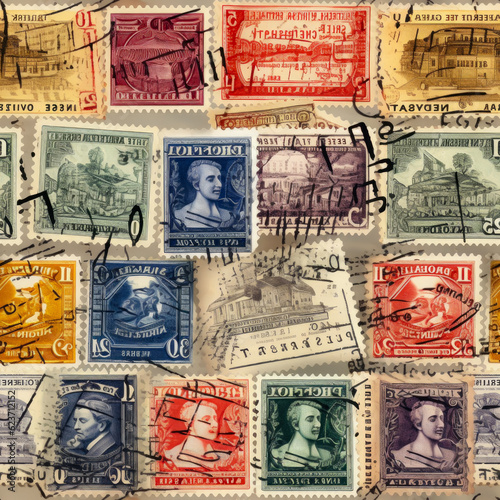 Seamless Texture Collection of Diverse Postage Stamps Created Using Artificial Intelligence