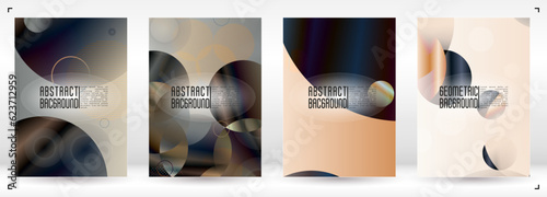 Set of Abstract Cover with Gradient Mesh Holographic Circles. Hipster Graphic Template Design with Lines, Dots, Round Shapes. Innovation Style for your Business Cover.