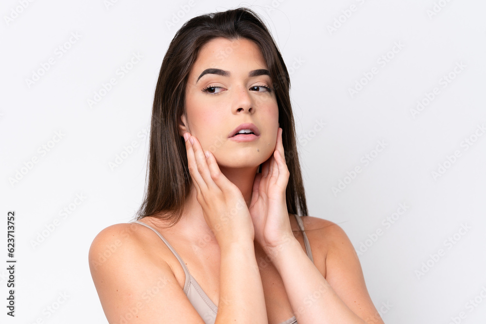 Young Brazilian woman isolated on white background . Portrait Young Brazilian woman isolated on white background . Portrait