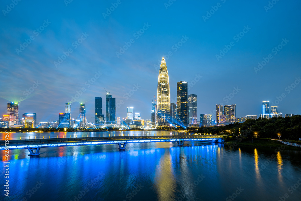 Night view of Houhai CBD in Shenzhen, China