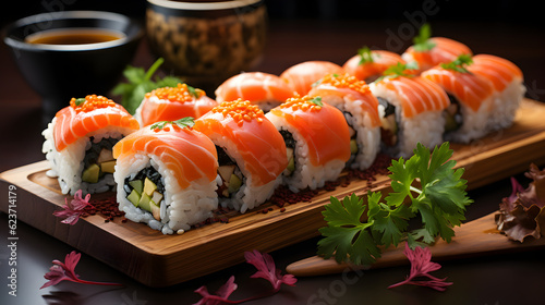 sushi rolls, large, juicy on white background Generative AI