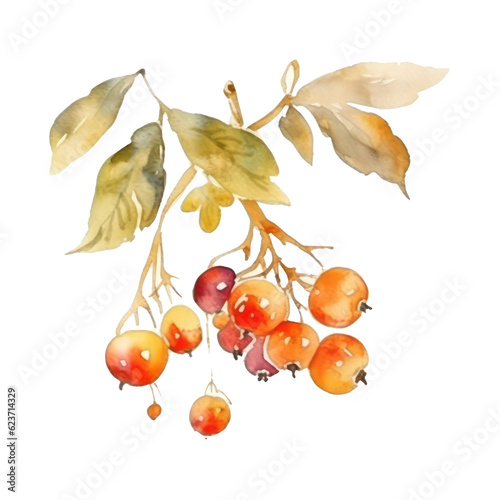 branch of rowan berries watercolor