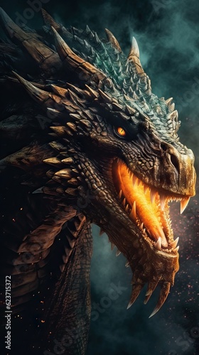 Close-Up Head of a Mystical Epic Medieval-Inspired Dragon Poster AI Generated