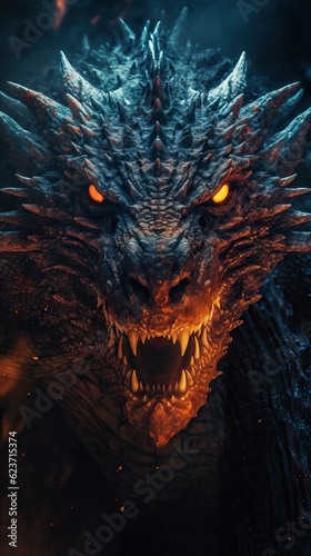 Close-Up Head of a Mystical Epic Medieval-Inspired Dragon Poster AI Generated