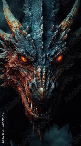 Close-Up Head of a Mystical Epic Medieval-Inspired Dragon Poster AI Generated © Alexander