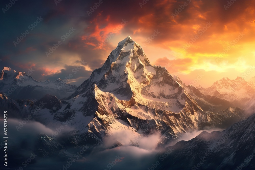 Cinematic Sunrise over Detailed Mountains AI Generated