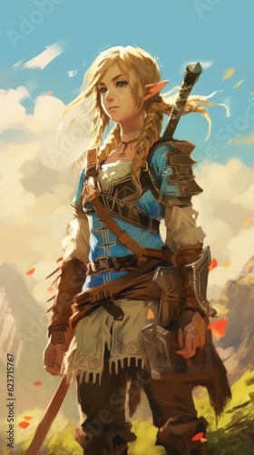 Epic Dynamic Animated Full Body Character Portrait - Legend of Zelda Breath of the Wild AI Generated