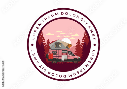 Large van with roof tent illustration design