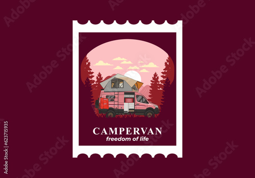 Large van with roof tent illustration design
