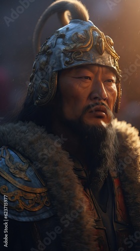 Genghis Khan: A Majestic Portrait with Soft Lighting AI Generated photo