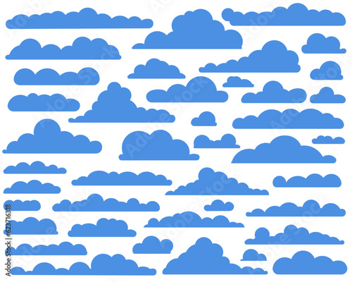 Half cloud in the sky. Abstract blue cloud set isolated on white background. Vector illustration.