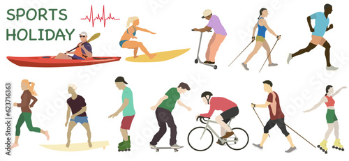 Wallpaper Mural They go in for sports. Sports, healthy recreation, vector illustration. Active sports and sports exercises. Colored silhouettes. Torontodigital.ca