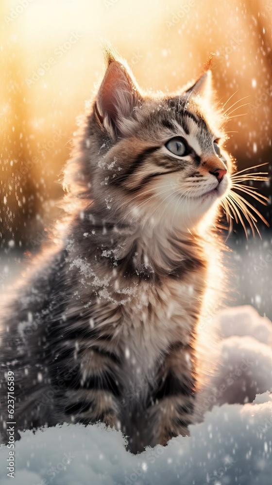 Adorable Winter Kitten with Natural Lighting AI Generated