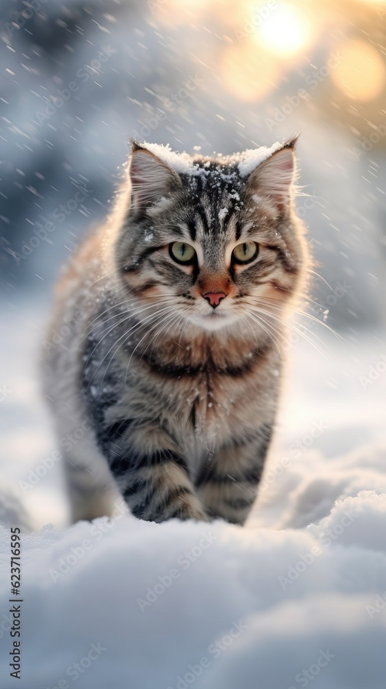 Adorable Winter Kitten with Natural Lighting AI Generated