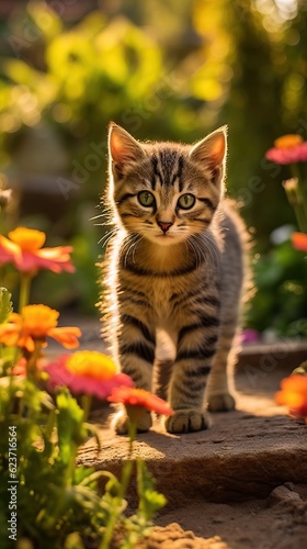 Adorable Kitten Playing in a Beautiful Garden AI Generated © Alexander