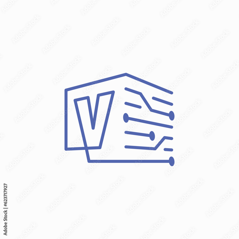 V Letter Tech Electric Circuit cube block Logo Outline Vector Icon Illustration V Letter Tech Electric Circuit cube block Logo Outline Vector Icon Illustration