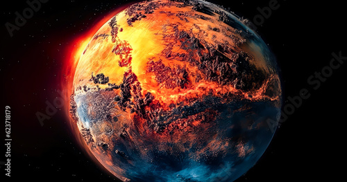 a giant planet with molten earth seen from space