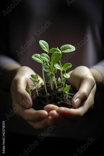 Hands holding a thriving plant crop