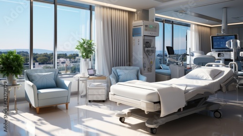 Hospital room with beds and comfortable medical equipped in a modern hospital © sirisakboakaew