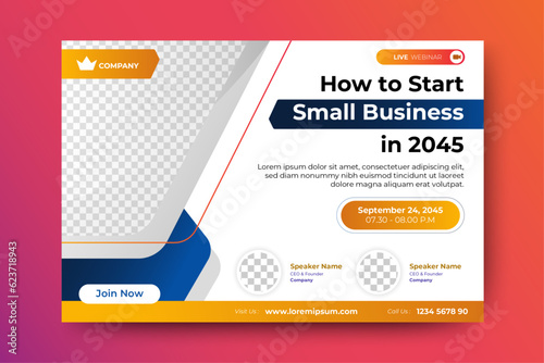 Business Conference live webinar banner invitation and social media post template. Business webinar invitation design. Vector	