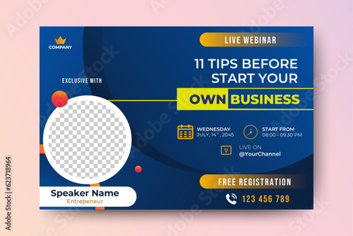 Live webinar online business conference web banner and social media cover template design