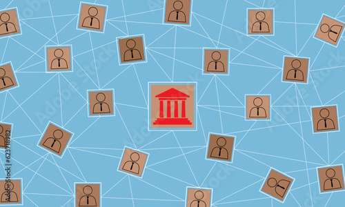 The concept of integrating a bank into an internet. .Bank workers are connected. The big bank is the centerpiece. CBDC