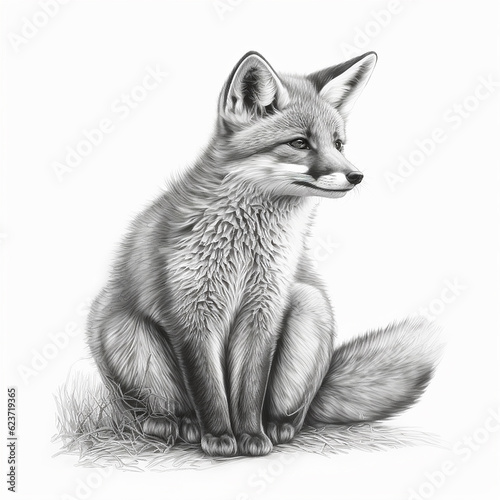 Fox sketch pencil drawing art illustration white background image Ai generated art
