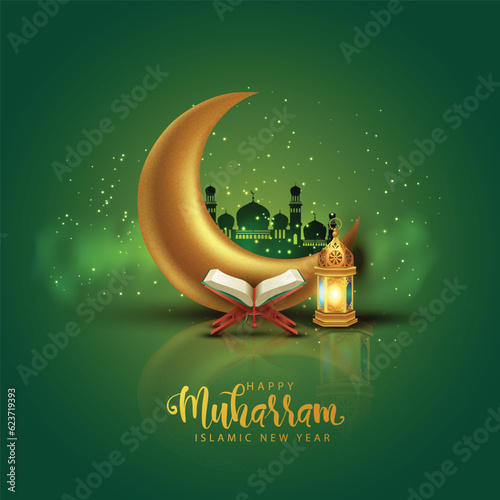 Happy muharram islamic new hijri year black background