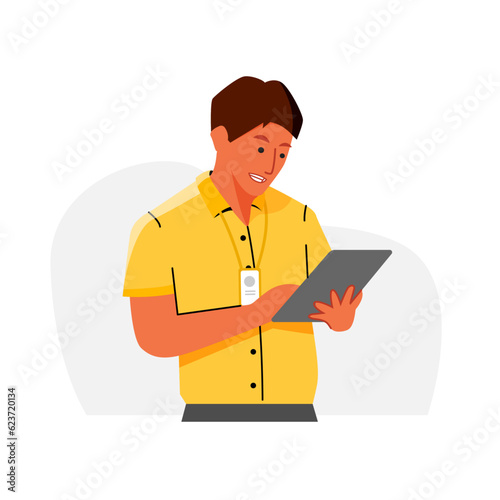 Man use tab wear office uniform
