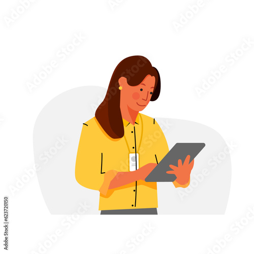 Women use tab wear office uniform