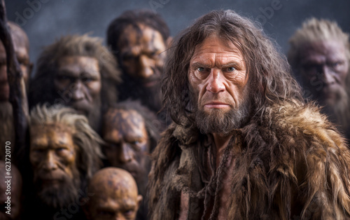 Tribe of prehistoric cavemen