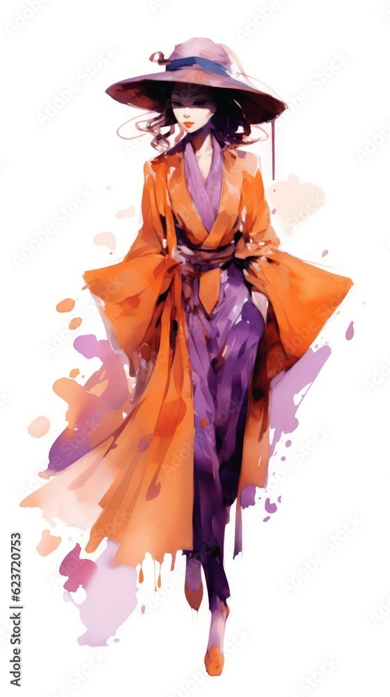 Fashion Character in Happy Orange and Exstatic Purple AI Generated