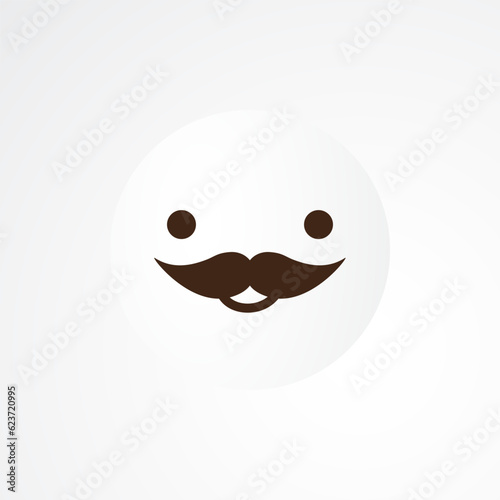 Smiling, White Male Emoji - Simple Happy Emoticon with Mustache on a Light Grey Background - Vector Design