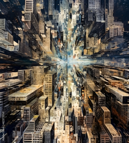 an image that shows the city from above in the style of reflection