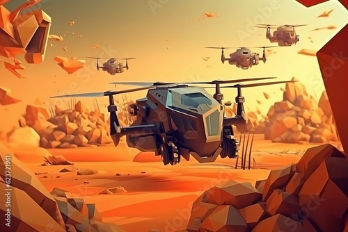 military future helicopter fighter attack concept 3d low poly illustration, generative AI