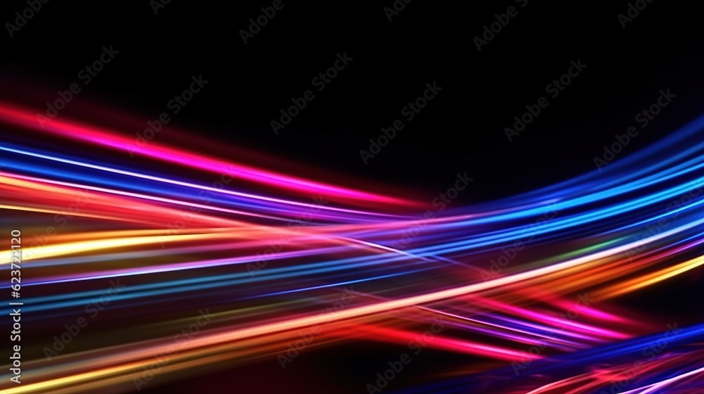 Colorful light trails with motion effect. Illustration of high-speed light effect on black background. Colorful Light Trails, Long Time Exposure Motion Blur Effect. Vector Illustration. Generative AI Colorful light trails with motion effect. Illustration of high-speed light effect on black background. Colorful Light Trails, Long Time Exposure Motion Blur Effect. Vector Illustration. Generative AI